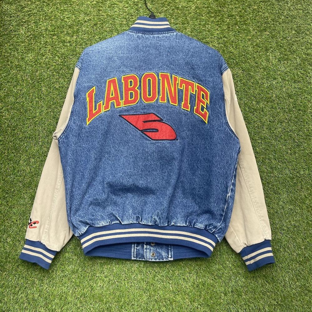 Chase Authentics Denim Varsity Jacket Mens Large Labonte Vintage Racing Button
